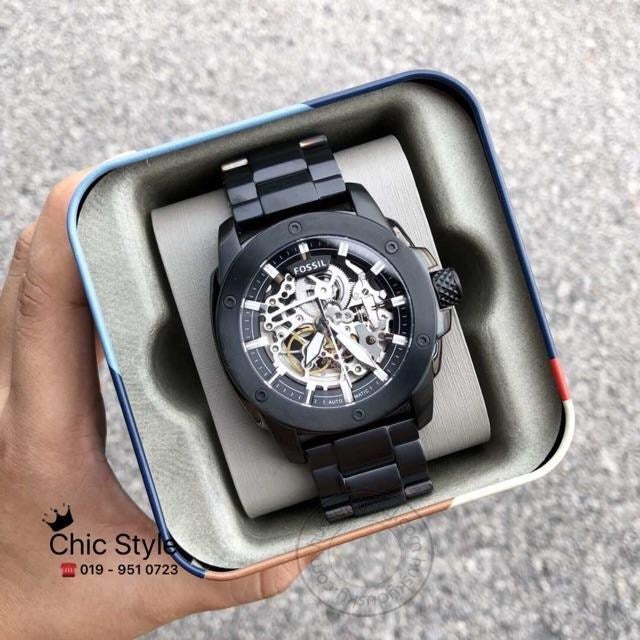 Fossil Skeleton Black Chronograph Automatic Men's Watch ME3080 Formal Casual Metal Watch for Man