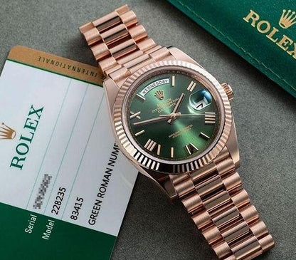 Rosegold Watch Oyster Perpetual Day-Date Green Dial Metal Watch for Man RLX-OYSTER