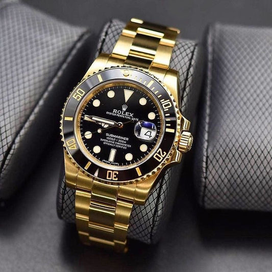 Submariner Quartz Gold Black Dial Metal Men's Watch Sub-GB