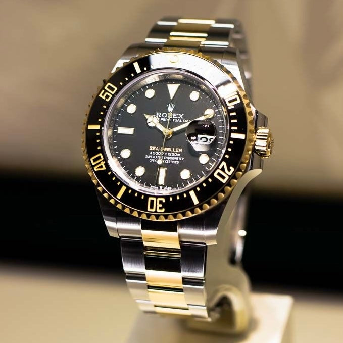Trendy Submariner Dual Tone Quartz Watch With Silver Gold Dial & Stainless Steel Strap For Men