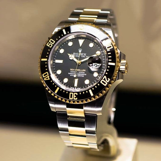 Trendy Submariner Dual Tone Quartz Watch With Silver Gold Dial & Stainless Steel Strap For Men