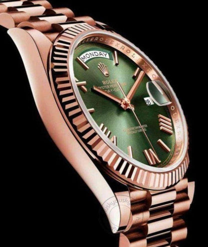 Rosegold Watch Oyster Perpetual Day-Date Green Dial Metal Watch for Man RLX-OYSTER