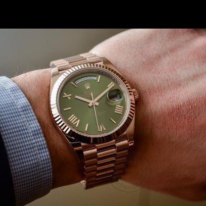 Rosegold Watch Oyster Perpetual Day-Date Green Dial Metal Watch for Man RLX-OYSTER