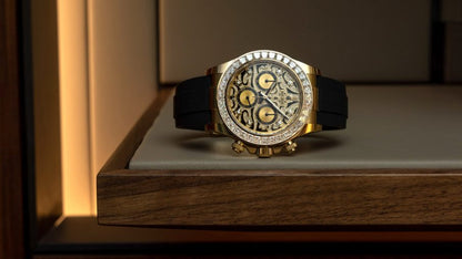 Golden Case Chronograph Men's Watch, Quartz Watch With Diamond