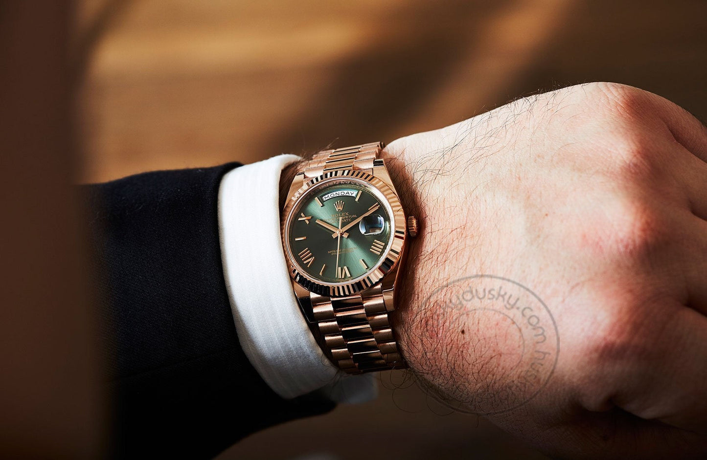 Rosegold Watch Oyster Perpetual Day-Date Green Dial Metal Watch for Man RLX-OYSTER