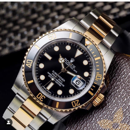 Trendy Submariner Dual Tone Quartz Watch With Silver Gold Dial & Stainless Steel Strap For Men