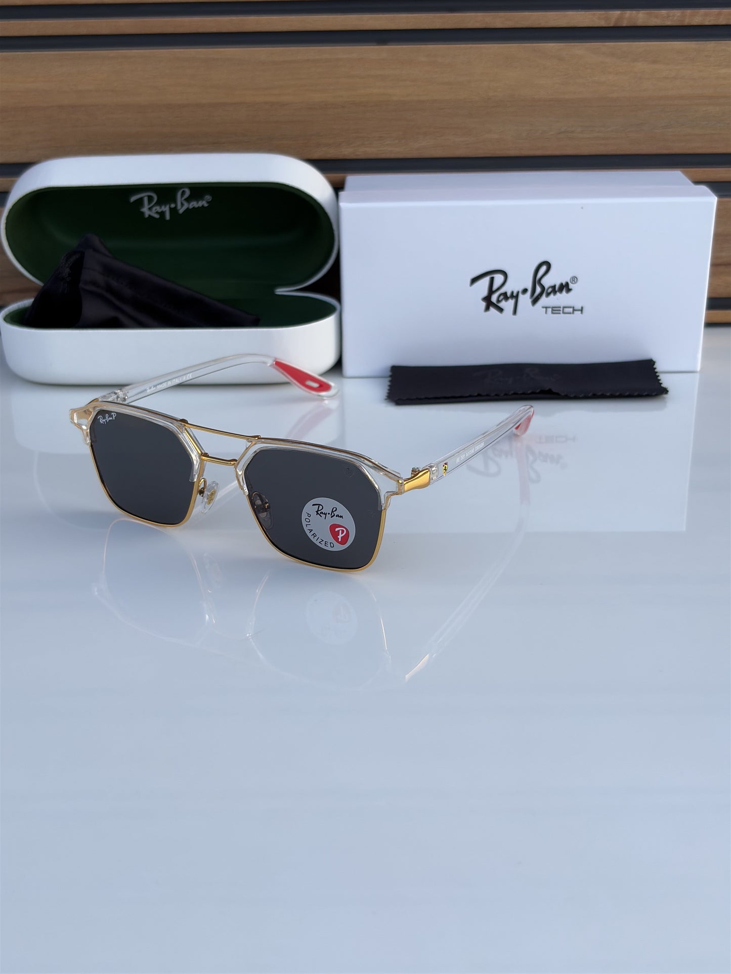 Rayban Stylish Black Glass/Transparent Frame Men's And Women's Polarised Sunglass Heavy Quality RB-5491