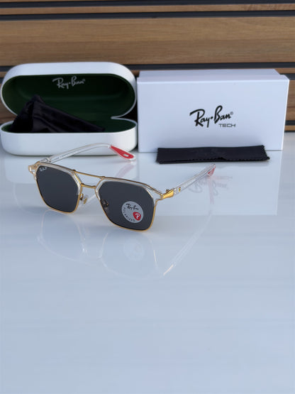 Rayban Stylish Black Glass/Transparent Frame Men's And Women's Polarised Sunglass Heavy Quality RB-5491