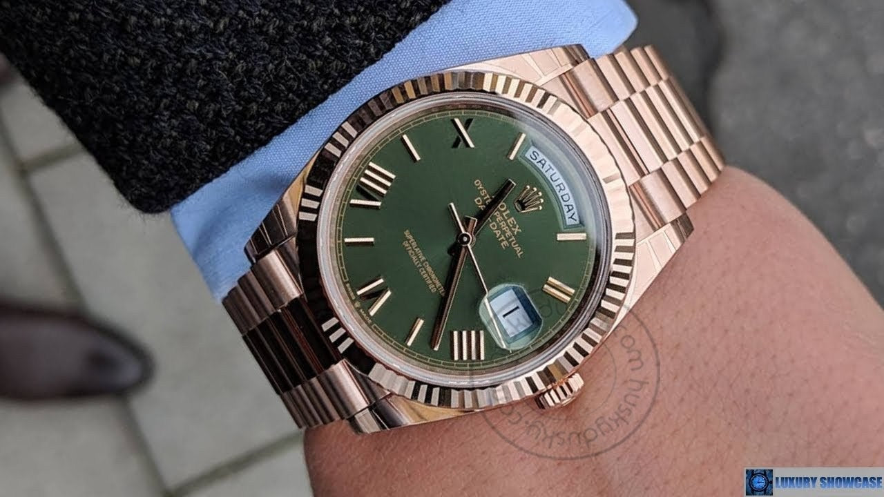Rosegold Watch Oyster Perpetual Day-Date Green Dial Metal Watch for Man RLX-OYSTER