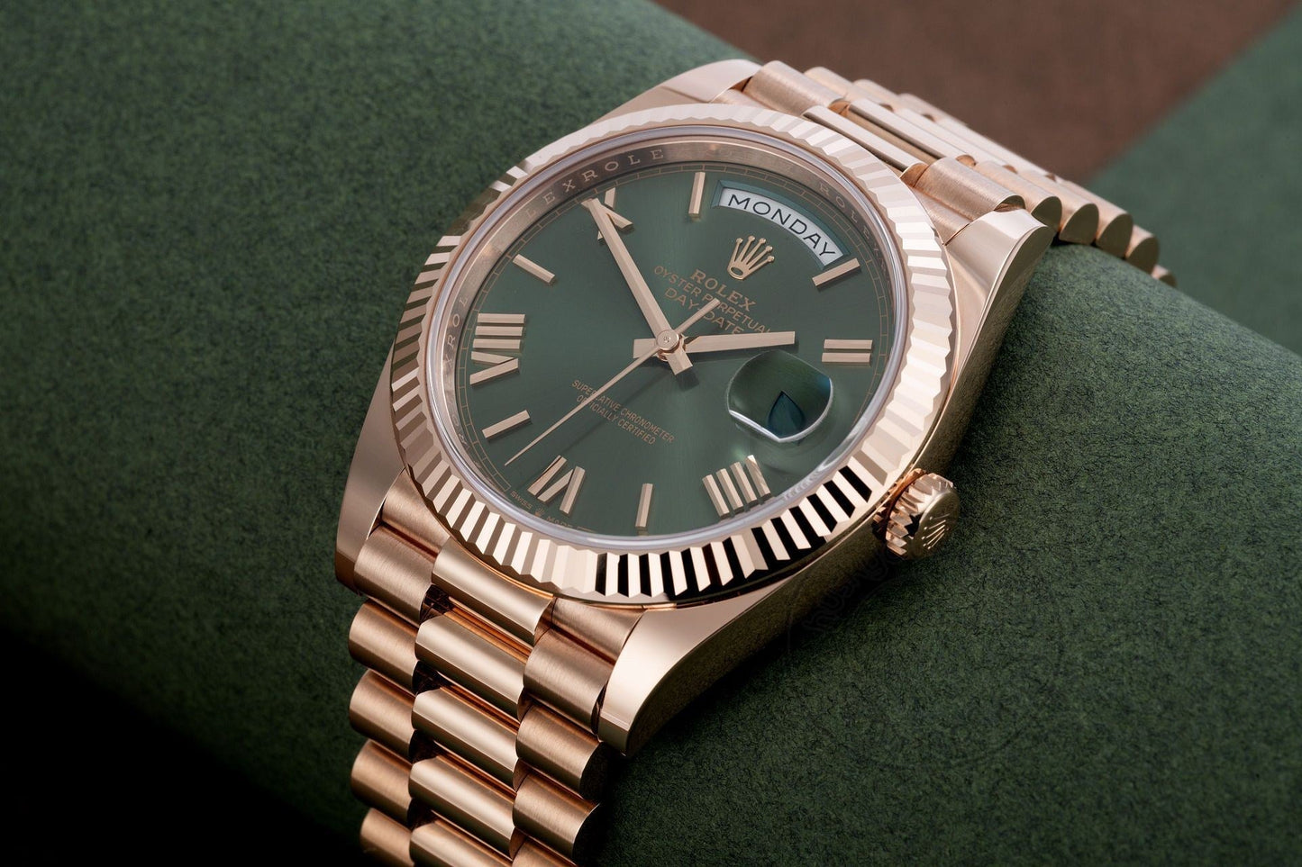 Rosegold Watch Oyster Perpetual Day-Date Green Dial Metal Watch for Man RLX-OYSTER